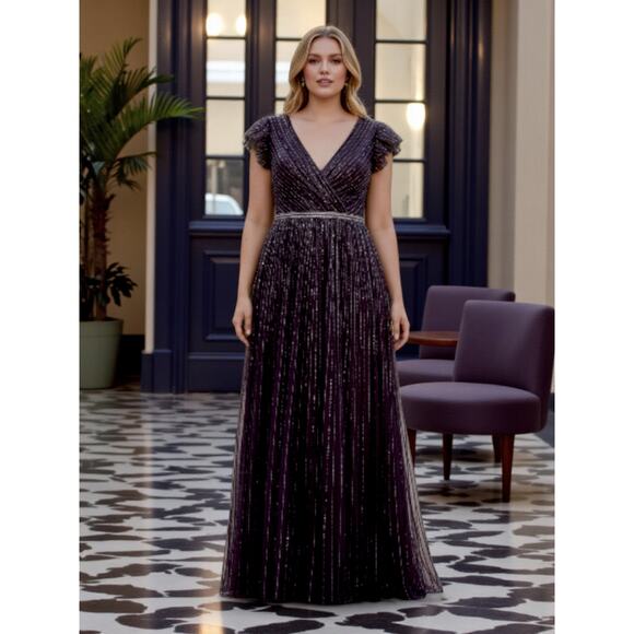 Mac Duggal Dresses & Skirts - NEW MAC DUGGAL Dress -READ- Plus 18 Purple Aubergine Formal Maxi Beaded Sequins